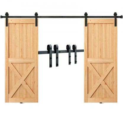 8FT Sliding Lading Door Hardware Kit, 330LBS Heavy Duty Ladugårdsdörr Track Kit för dubbeldörrar, Passar 3,7-4,3FT totalt bred och 1,3"-1,8" tjock 2-dörrarspanel, med jämn och tyst remskiva (J-form) |  EU
