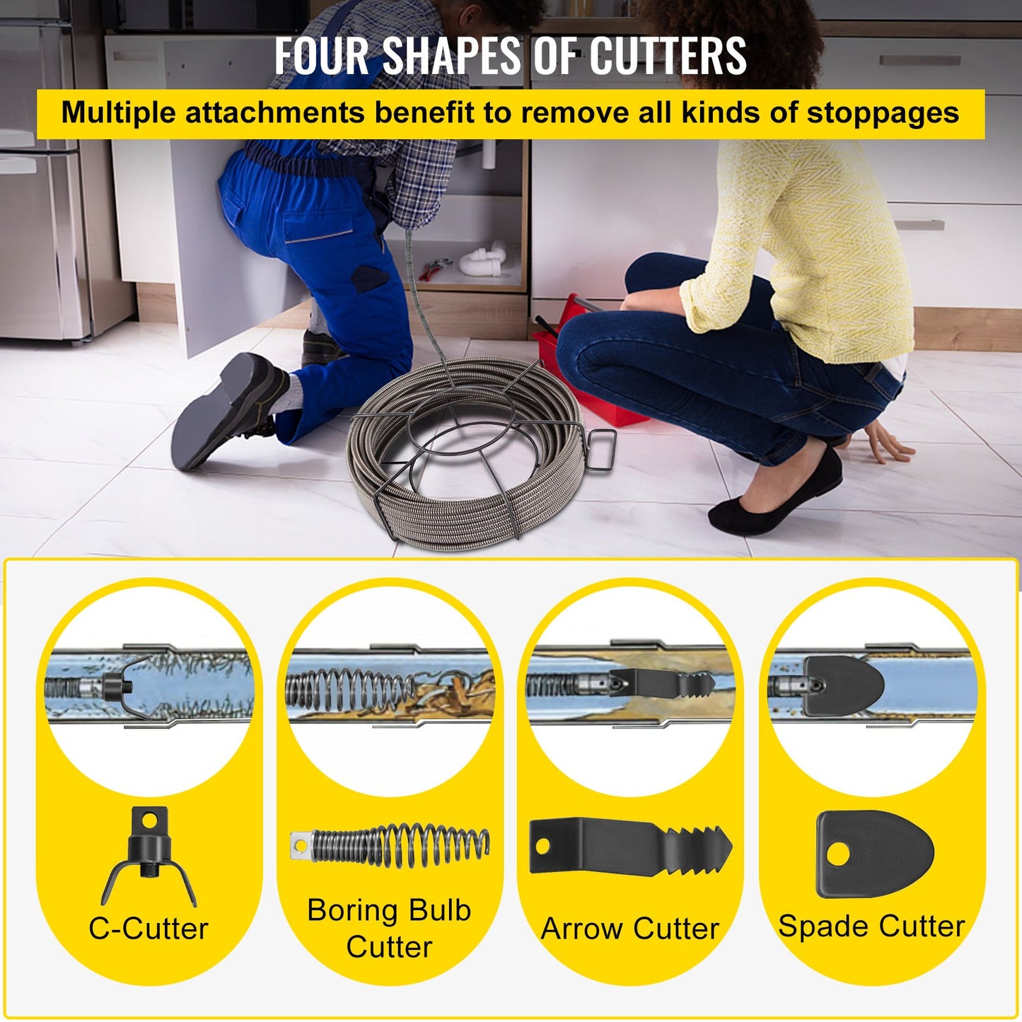 Drain Cleaning Cable 100ft x 3/8 Inch Solid Core Cable Drain Cable Drain Auger Cable Cleaner Snake Clogged Pipe Drain Cleaning Cable Drain Drain Auger Snake Pipe