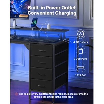 120 cm datorskrivbord med smarta LED-lampor och eluttag, spelskrivbord med 4 stora lådor, skärmstativ, studiematerial för hemmakontor, små utrymmen, enkel förvaring, svart |  EU