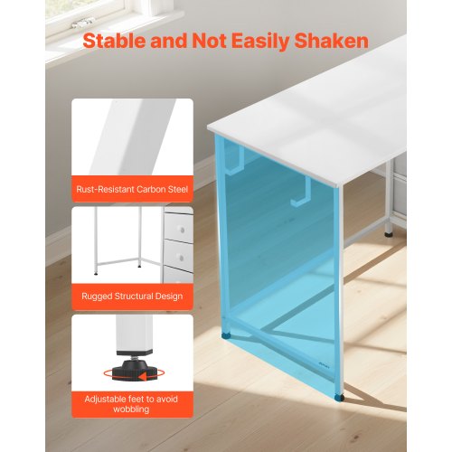 Datorskrivbord med tyglådor, 120 cm vändbart arbetsbord för modernt hemmakontor, enkelt modernt och sött PC-bord med metallram, kontorsmöbler, vit |  EU