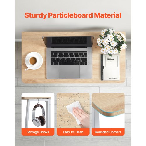 Hopfällbart skrivbord, 80 cm litet hopfällbart bord för kompakta utrymmen, platsbesparande datorbord, robust spånskiva med förvaringskrokar, skrivstation för hemmakontor, enkel montering, ek |  EU