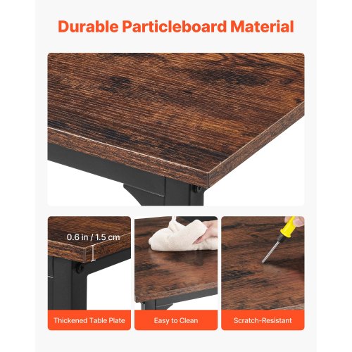 Datorskrivbord, 160 cm spelbord för hemmakontor, skriv- och studiearbete, modernt enkelt bord med metallram för stort benutrymme, rustikt brunt och svart |  EU