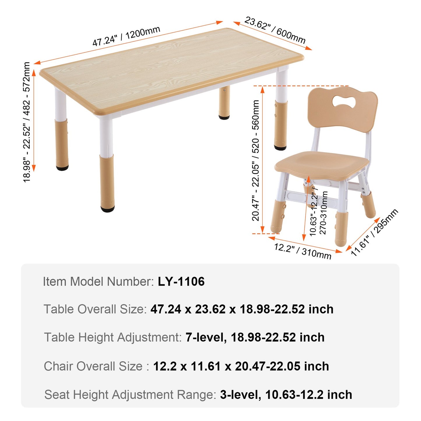 Barnbord och 4 stolar Set Höjdjusterbart barnpyssel- och lekbord