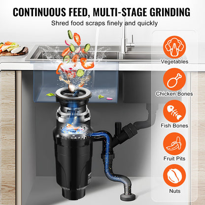Garbage Disposal 1/2 HP Continuous Food Waste Disposal 3820 RPM EZ Connect