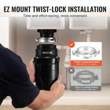 Garbage Disposal 1/2 HP Continuous Food Waste Disposal 3820 RPM EZ Connect