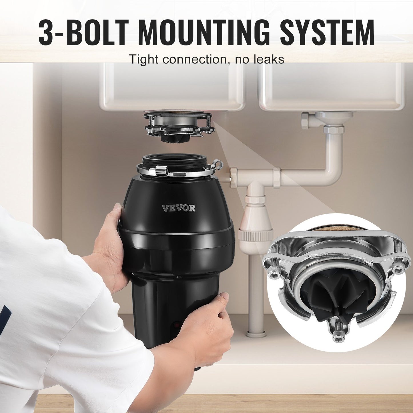 Garbage Disposal 1/2 HP Continuous Food Waste Disposer 3820 RPM 3-Bolt