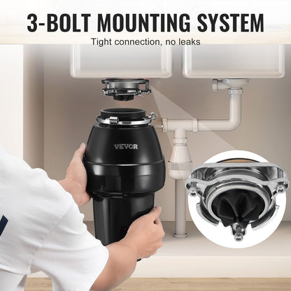 Garbage Disposal 1/2 HP Continuous Food Waste Disposer 3820 RPM 3-Bolt