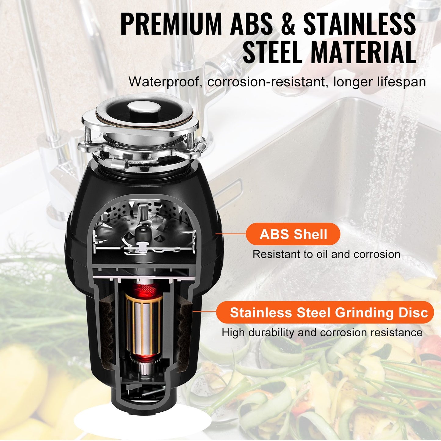 Garbage Disposal 1/2 HP Continuous Food Waste Disposer 3820 RPM 3-Bolt