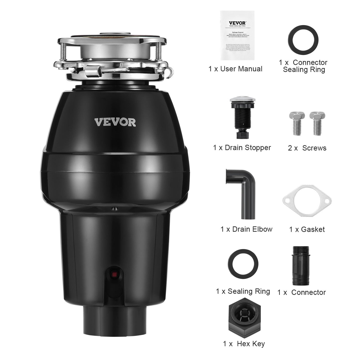 Garbage Disposal 1/2 HP Continuous Food Waste Disposer 3820 RPM 3-Bolt