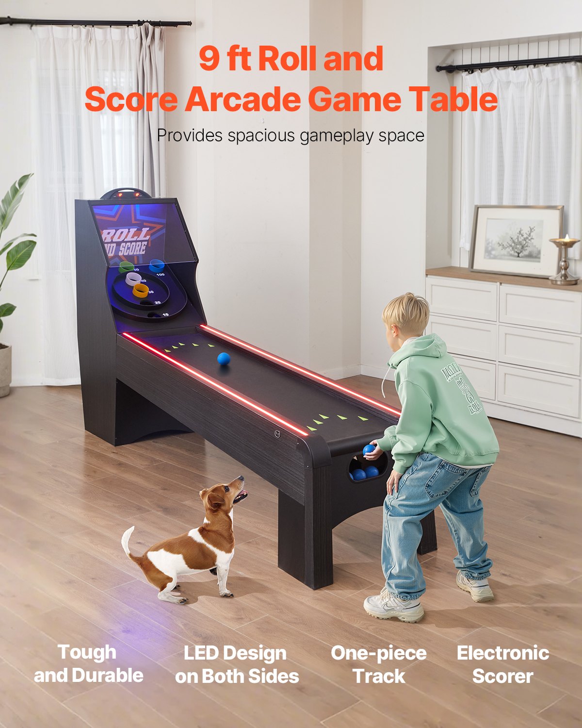 9 ft Roll &amp; Score Arcade Game Table Electronic Scorer Game Room 4 Balls