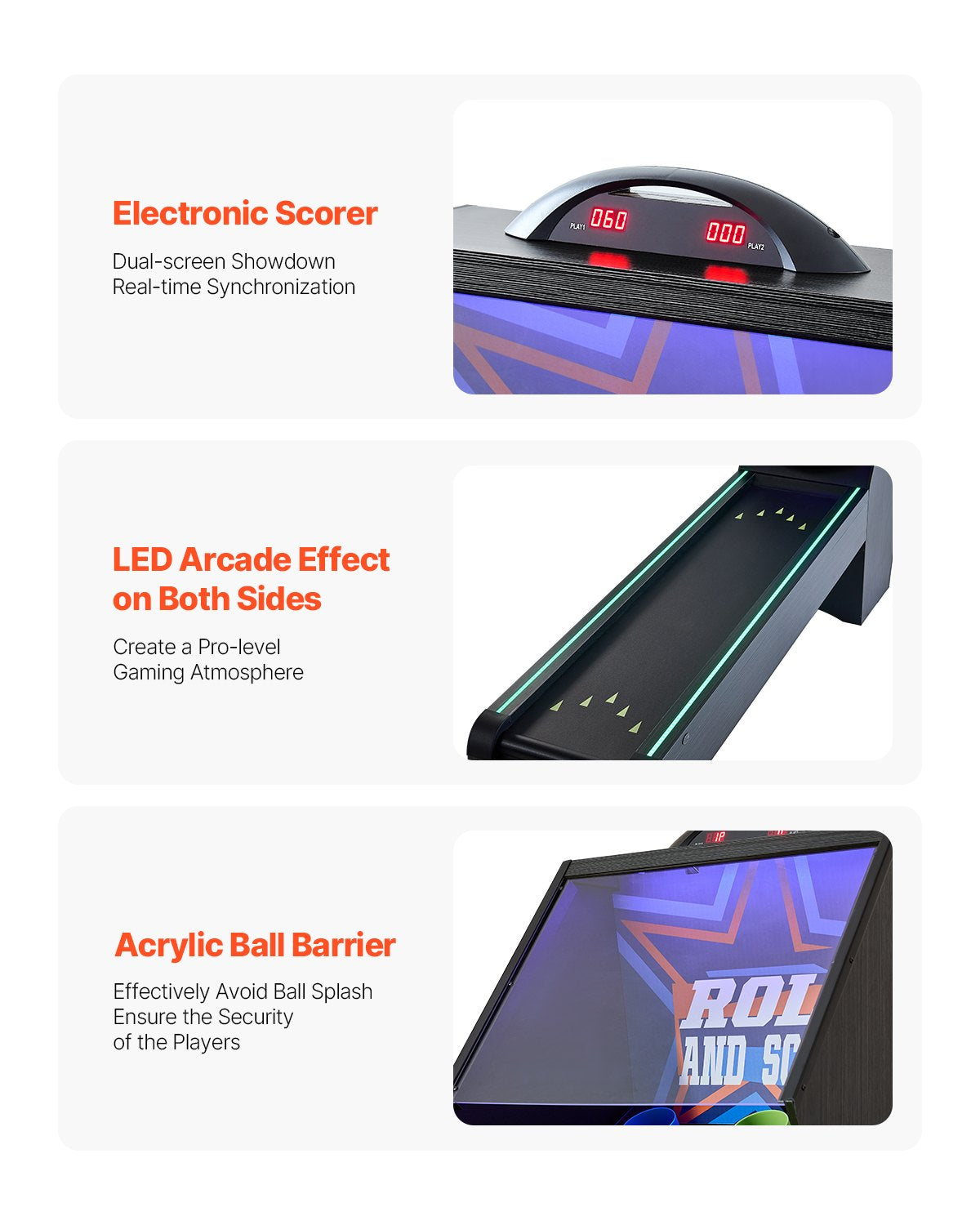 9 ft Roll &amp; Score Arcade Game Table Electronic Scorer Game Room 4 Balls