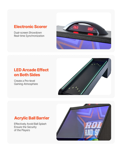 9 ft Roll &amp; Score Arcade Game Table Electronic Scorer Game Room 4 Balls