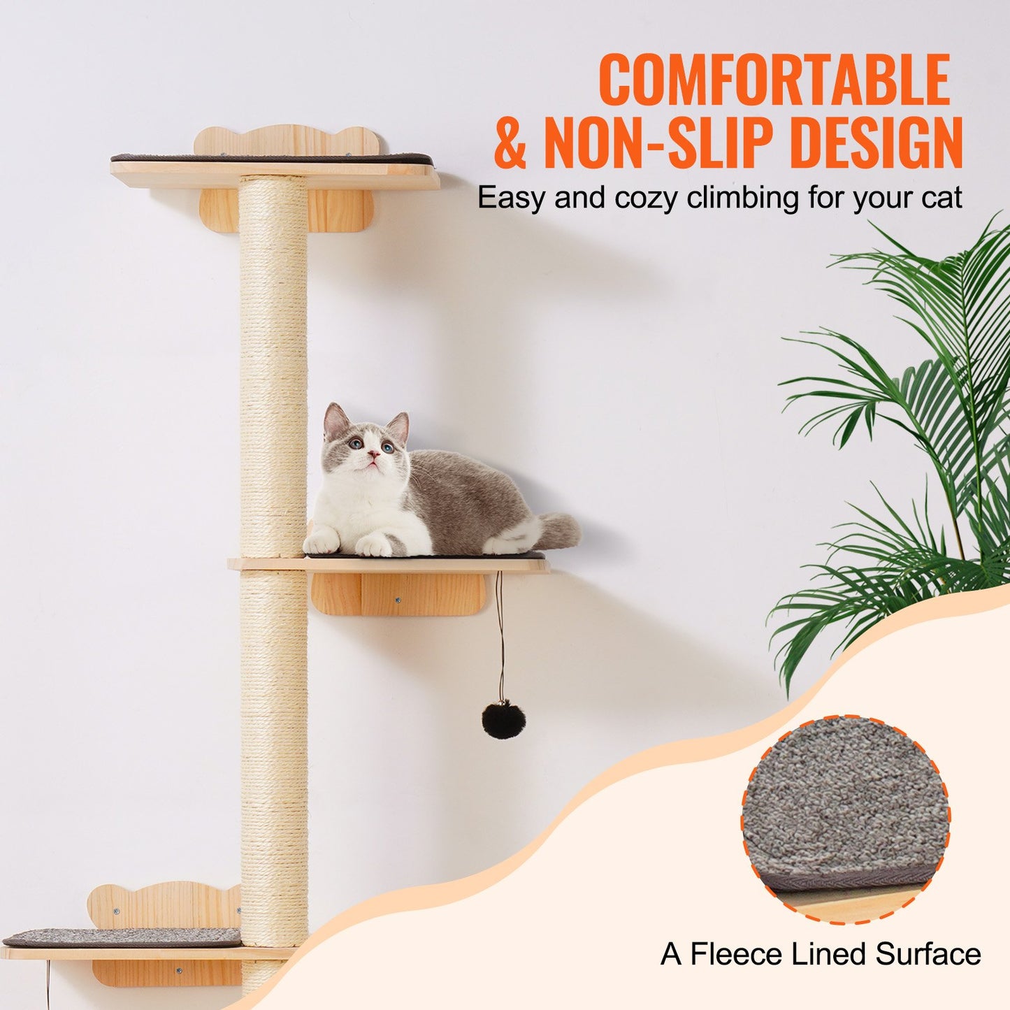 An der Wand montierter Katzenregalbaum mit Plattform, baumförmiges Katzenmöbel