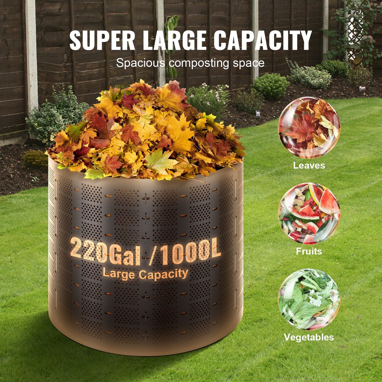 Compost Bin 832.8 L, Expandable Outdoor Composter, Easy to Set Up &amp; Large Capacity Composting Bin, Rapid Creation of Fertile Soil