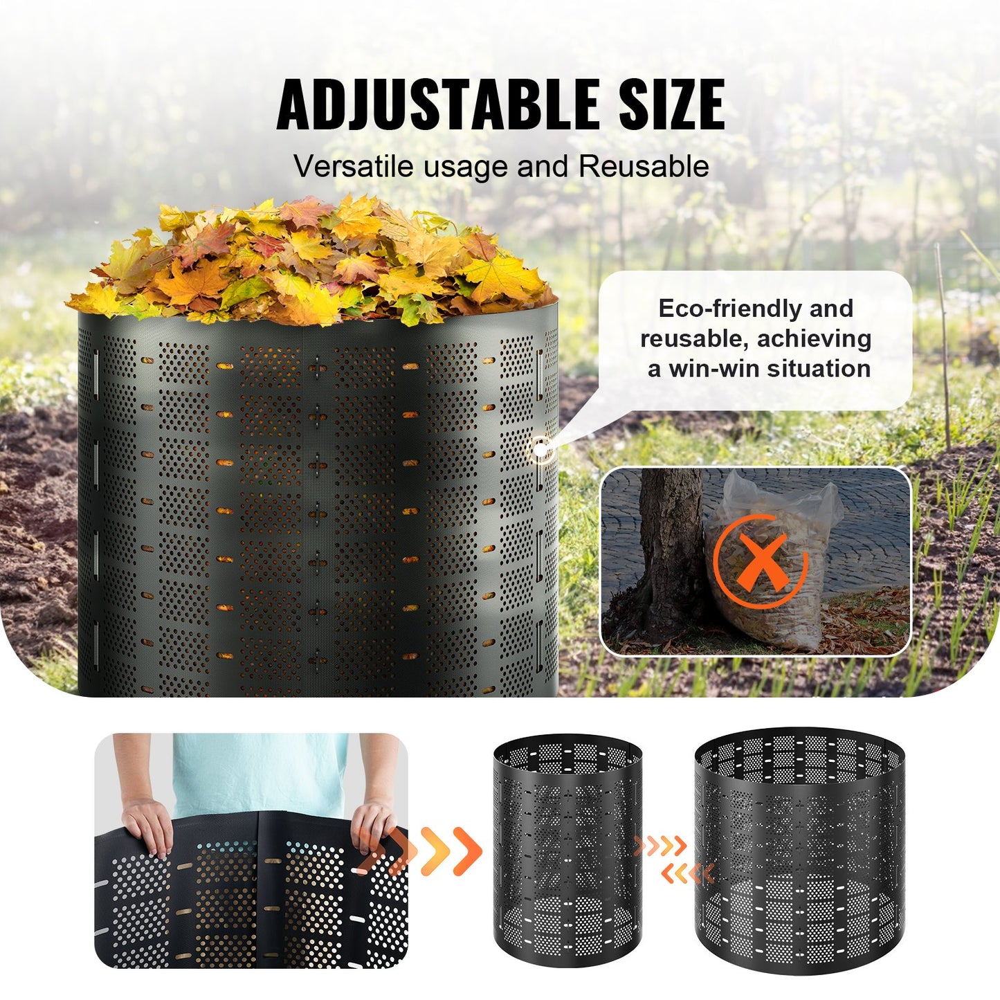 Compost Bin 832.8 L, Expandable Outdoor Composter, Easy to Set Up &amp; Large Capacity Composting Bin, Rapid Creation of Fertile Soil
