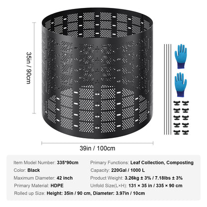 Compost Bin 832.8 L, Expandable Outdoor Composter, Easy to Set Up &amp; Large Capacity Composting Bin, Rapid Creation of Fertile Soil
