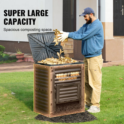 Garden Compost Bin 80 Gal, BPA-fri komposter, stor kapacitet utomhuskomposteringsbehållare med topplock och bottendörr, enkel montering, lätt, snabbt skapande av bördig jord