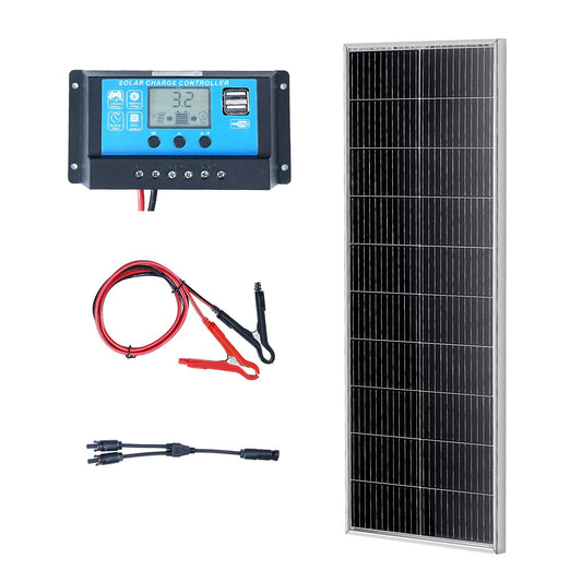 100W monokristallin solpanelsats 12V solpanel och laddningskontroll