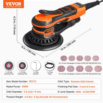 Random Orbital Sander 5 &amp; 6-inch Brushless Orbital Sander 10000 PRM