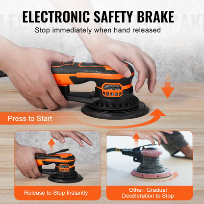 Random Orbital Sander 6'' Palm Sander 10 ST Sandpapper 6 Variabel hastighet