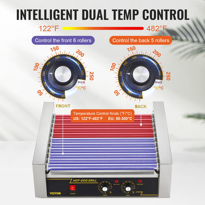 Electric 30 Hot Dog 11 Roller Grill Stove Backsplash Shelf 2.2KW