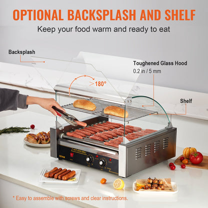 Electric 30 Hot Dog 11 Roller Grill Stove Backsplash Shelf 2.2KW