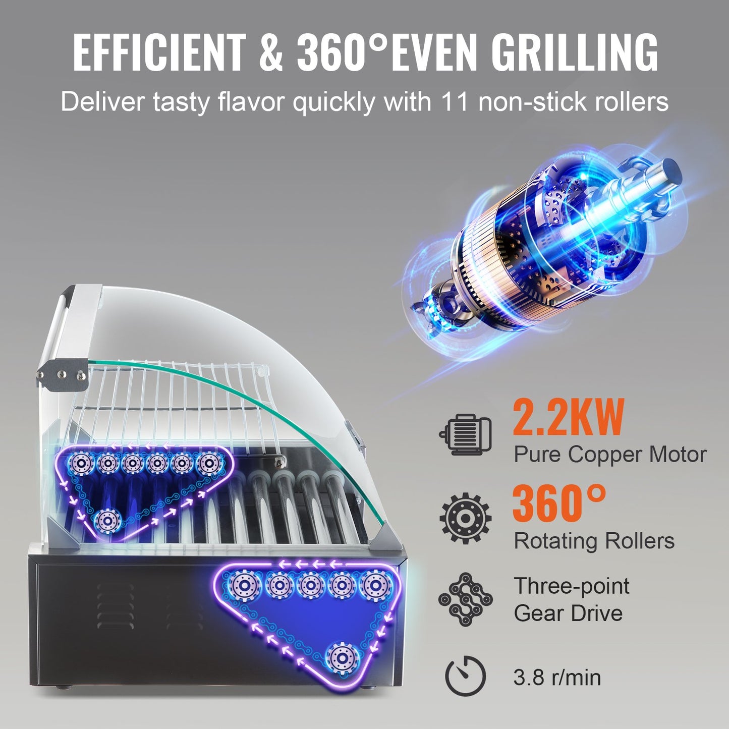 Electric 30 Hot Dog 11 Roller Grill Stove Backsplash Shelf 2.2KW