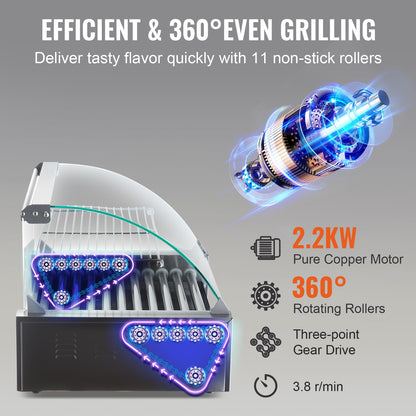Electric 30 Hot Dog 11 Roller Grill Stove Backsplash Shelf 2.2KW