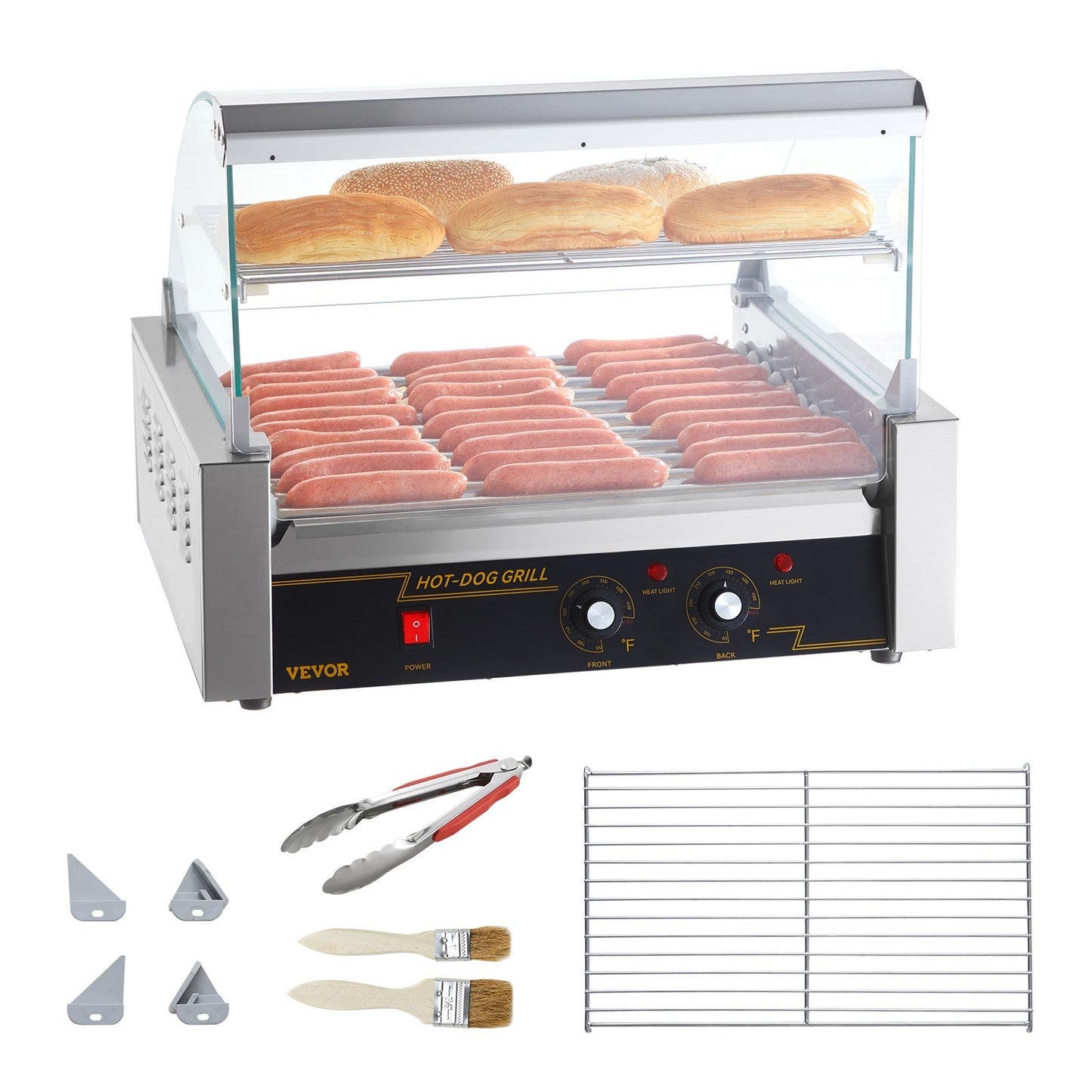 Electric 30 Hot Dog 11 Roller Grill Stove Backsplash Shelf 2.2KW