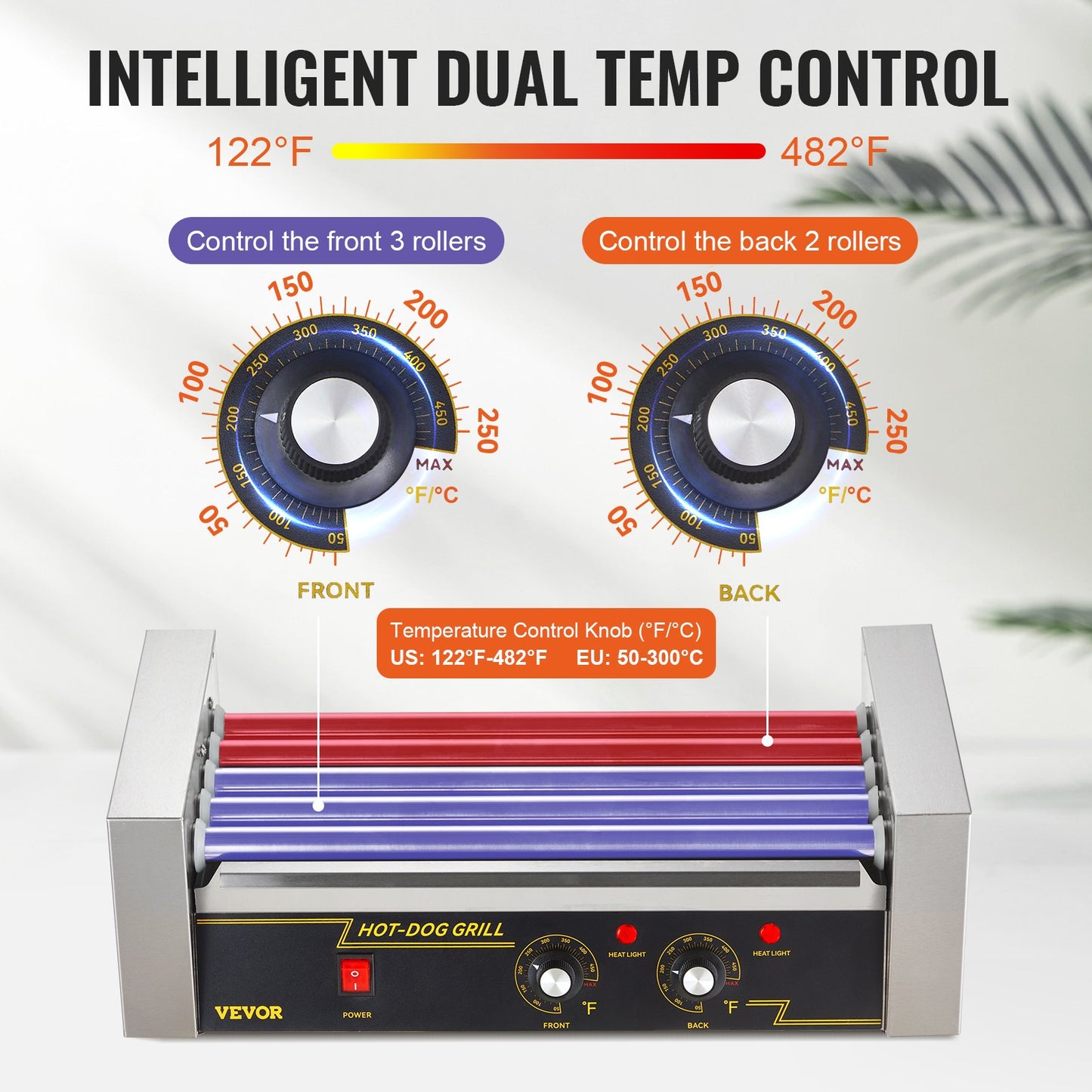 Electric 12 Hot Dog 5 Roller Grill Spismaskin Backsplash & Hylla 1000W