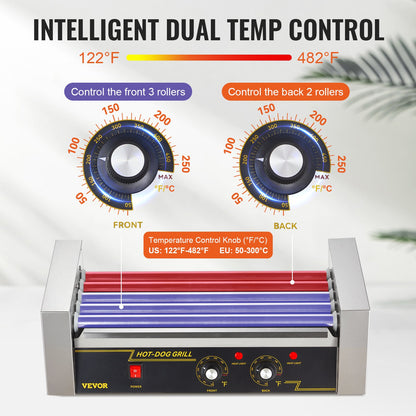Electric 12 Hot Dog 5 Roller Grill Spismaskin Backsplash & Hylla 1000W