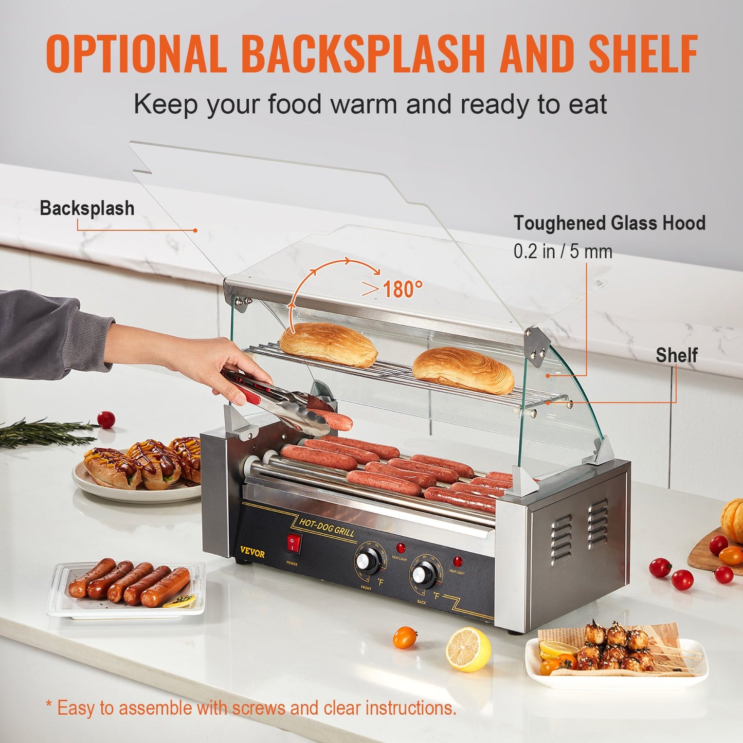 Electric 12 Hot Dog 5 Roller Grill Spismaskin Backsplash & Hylla 1000W