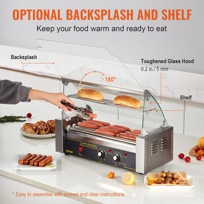 Electric 12 Hot Dog 5 Roller Grill Spismaskin Backsplash & Hylla 1000W