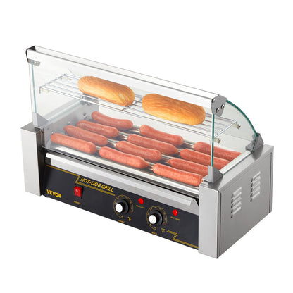 Electric 12 Hot Dog 5 Roller Grill Spismaskin Backsplash & Hylla 1000W