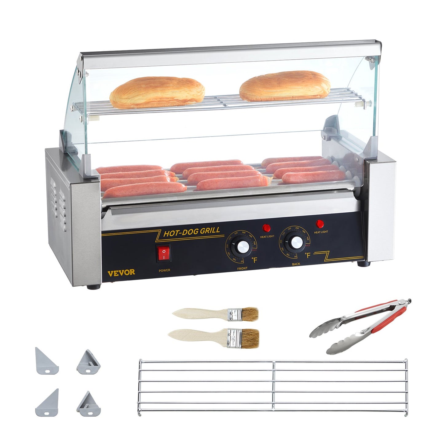 Electric 12 Hot Dog 5 Roller Grill Spismaskin Backsplash & Hylla 1000W