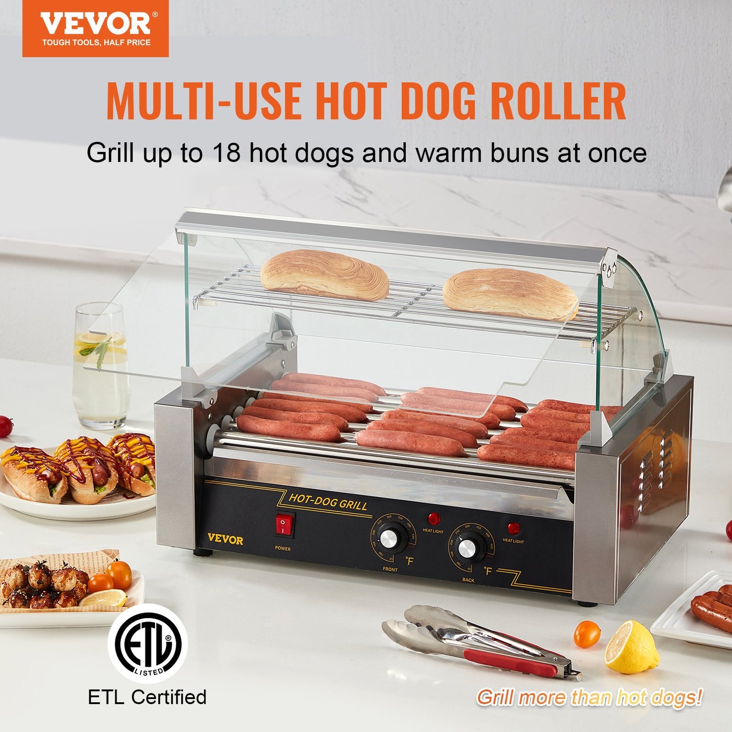 Electric 18 Hot Dog 7 Roller Grill Spismaskin Backsplash & Hylla 1,4KW