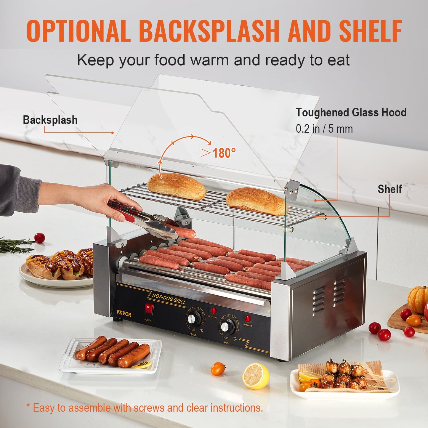 Electric 18 Hot Dog 7 Roller Grill Spismaskin Backsplash & Hylla 1,4KW