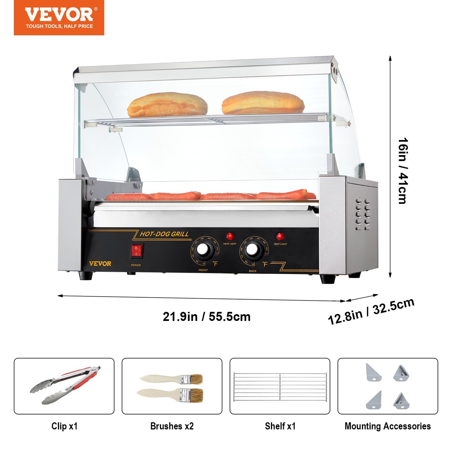 Electric 18 Hot Dog 7 Roller Grill Spismaskin Backsplash & Hylla 1,4KW