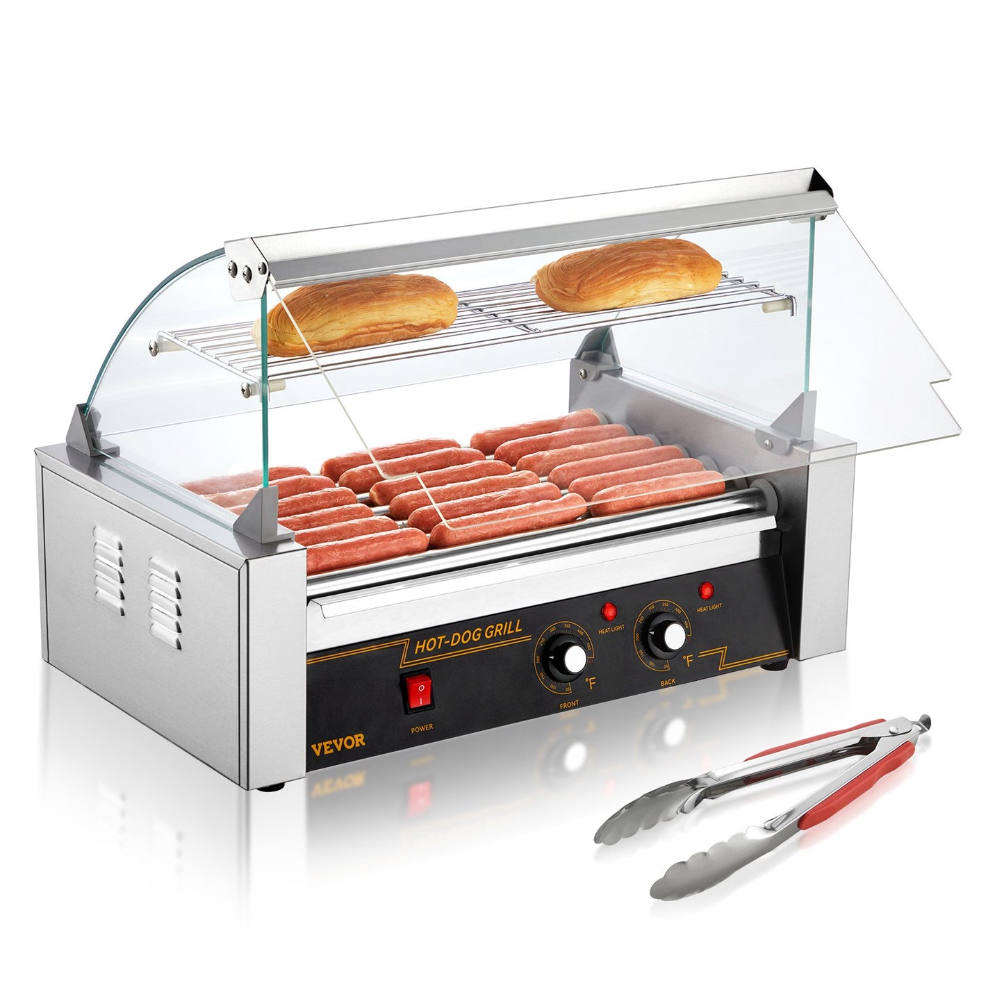 Electric 18 Hot Dog 7 Roller Grill Spismaskin Backsplash & Hylla 1,4KW