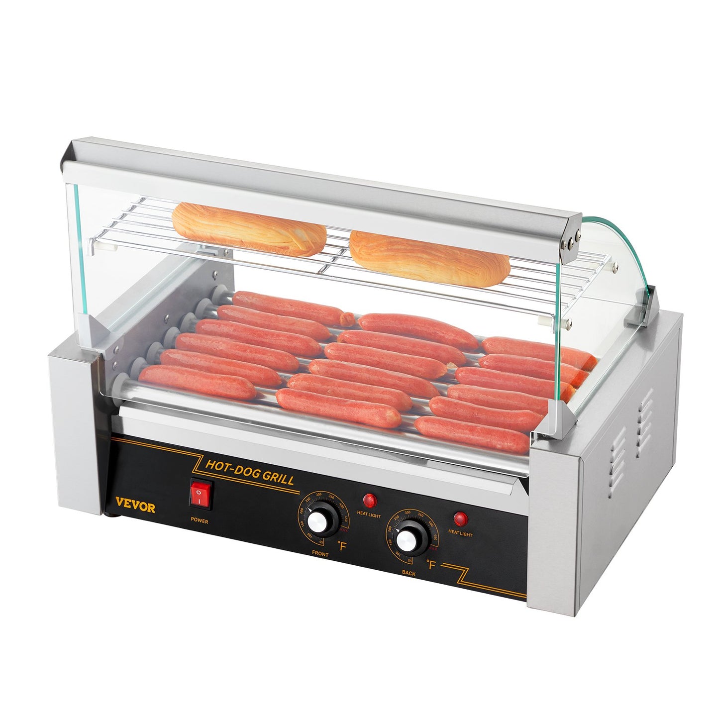 Electric 18 Hot Dog 7 Roller Grill Spismaskin Backsplash & Hylla 1,4KW