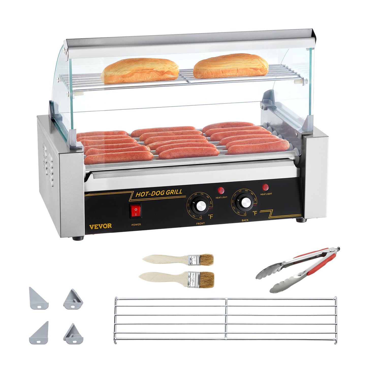Electric 18 Hot Dog 7 Roller Grill Spismaskin Backsplash & Hylla 1,4KW