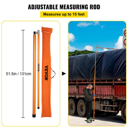 Load Height Gauge, 15\' Robust Fiberglass Truck Height Gauge with Adjustable Post, Non-conductive Truck Height Gauge with Carrying Case, Height Gauge for Trucks, Dump Trucks