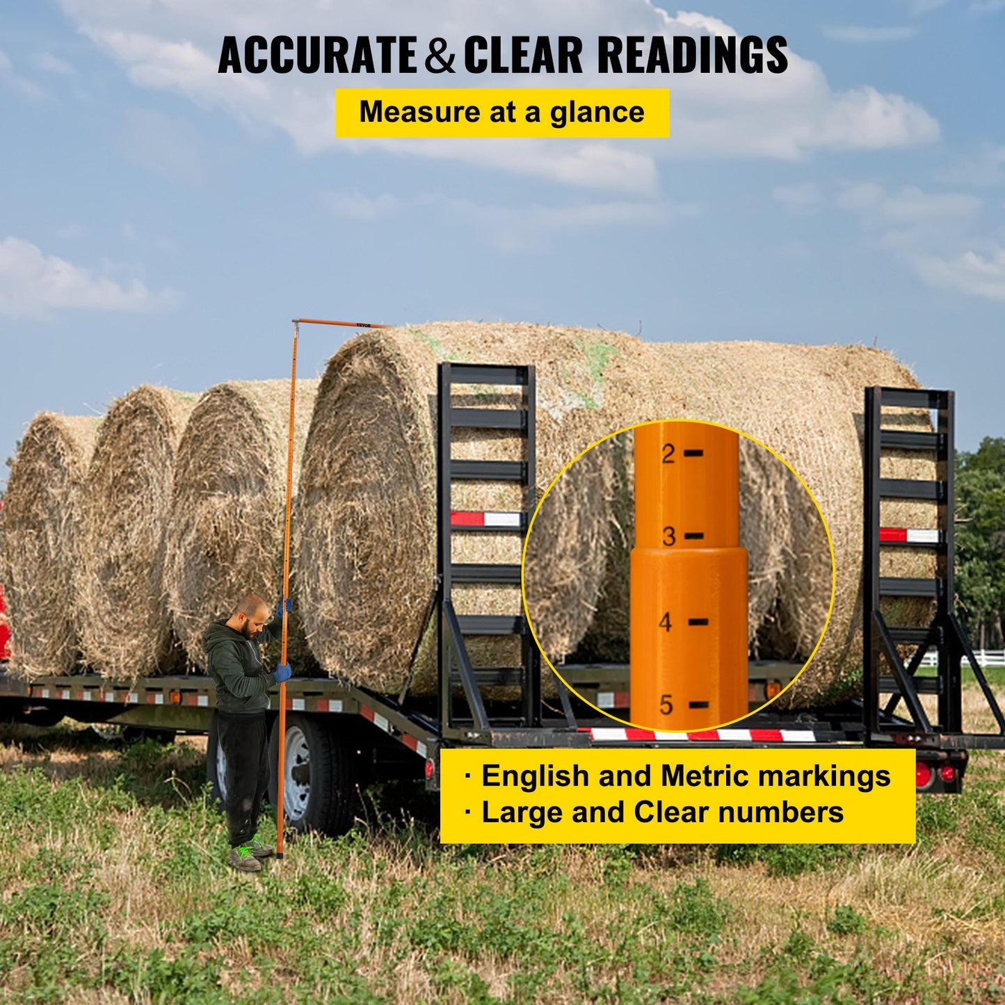 Load Height Gauge, 15\' Robust Fiberglass Truck Height Gauge with Adjustable Post, Non-conductive Truck Height Gauge with Carrying Case, Height Gauge for Trucks, Dump Trucks