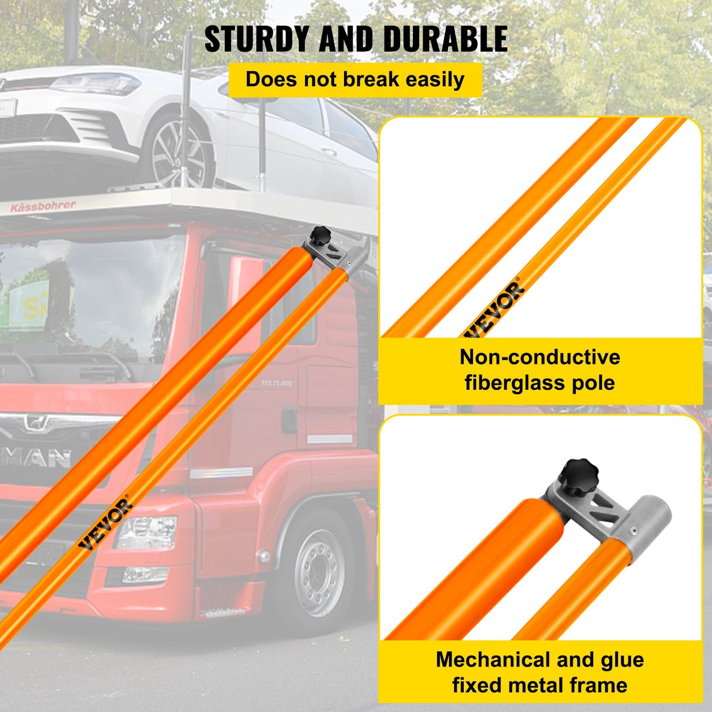 Load Height Gauge, 15\' Robust Fiberglass Truck Height Gauge with Adjustable Post, Non-conductive Truck Height Gauge with Carrying Case, Height Gauge for Trucks, Dump Trucks