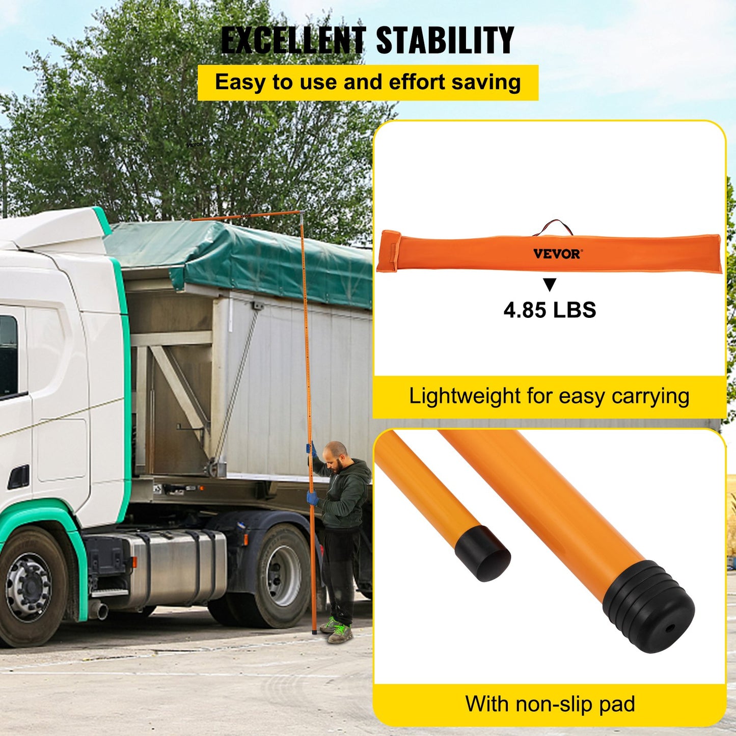 Load Height Gauge, 15\' Robust Fiberglass Truck Height Gauge with Adjustable Post, Non-conductive Truck Height Gauge with Carrying Case, Height Gauge for Trucks, Dump Trucks