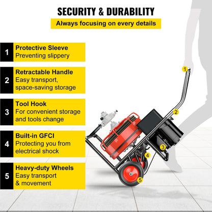 Drain cleaner 50' x 1/2" Drain cleaning machine 370W drain clog w/ cutter 1750R/min with 4 cutters and foot switch for 3/4"-4" (20mm-100mm) pipes