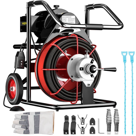 Drain cleaner 50' x 1/2" Drain cleaning machine 370W drain clog w/ cutter 1750R/min with 4 cutters and foot switch for 3/4"-4" (20mm-100mm) pipes