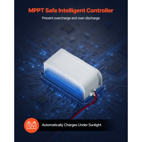 20W 12V solcellsbatteri underhållsladdare, mono solpanel batteriladdare med inbyggd MPPT-kontroller och justerbar monteringsfäste, IP65 vattentät för bil båt husvagn hustak |  EU