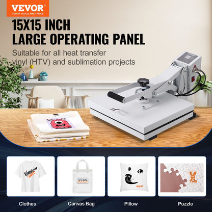 Heat Press Machine 15 x 15 i Sublimation Printer Transfer för DIY T-shirt