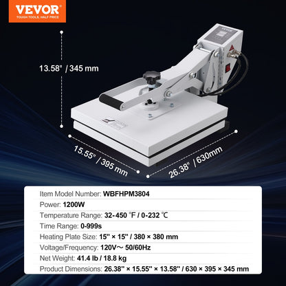 Heat Press Machine 15 x 15 i Sublimation Printer Transfer för DIY T-shirt